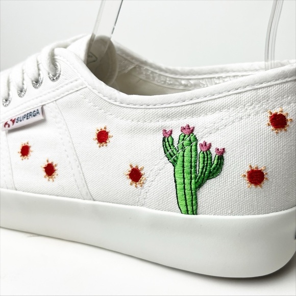 Superga X Chicas Latina Embroidered Sneakes 8 white canvas platform cactus shoes - Picture 5 of 12